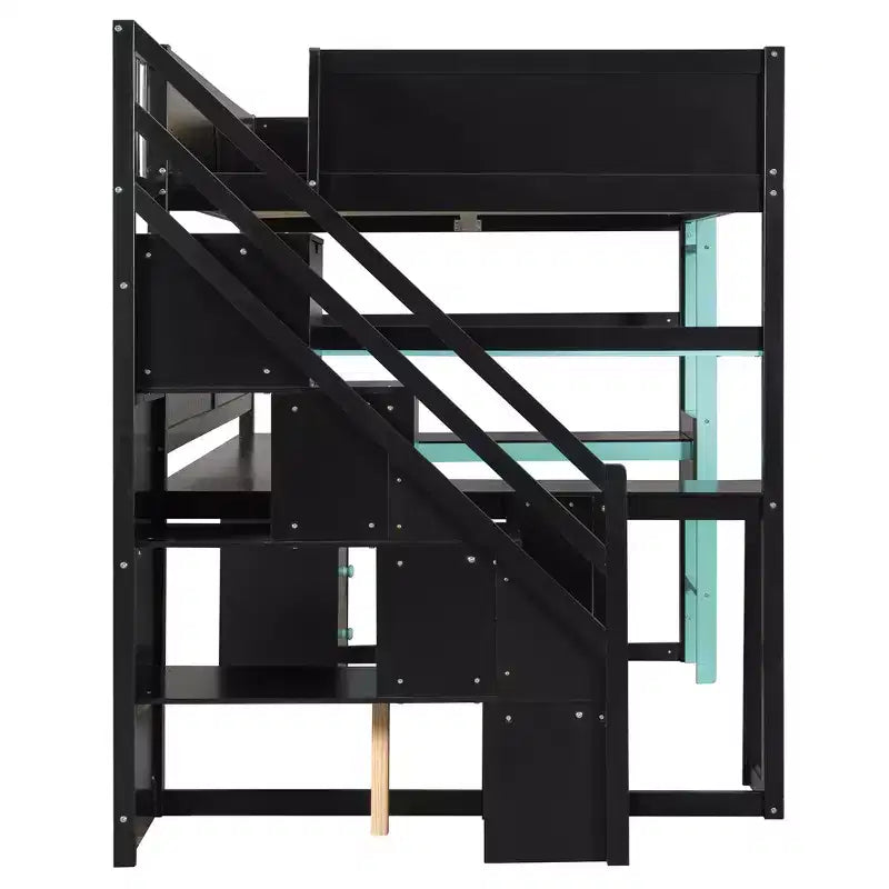 GDFStudio Scott Wooden Gaming Loft Bed with Storage Stairs, Desk, Shelves & Pegboard