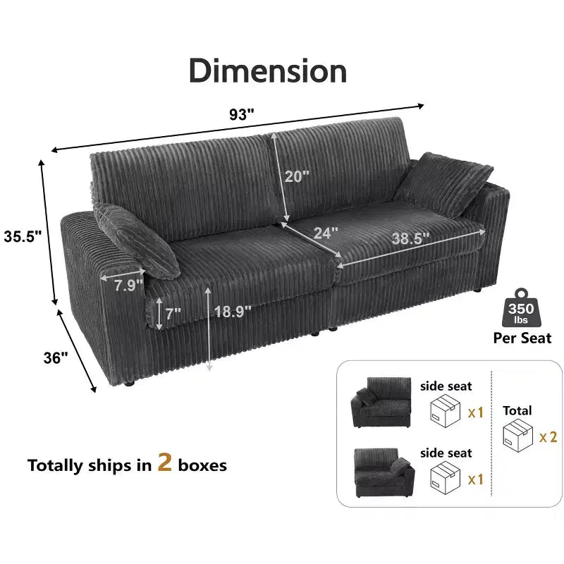 Canapé sectionnel modulaire en velours côtelé Dyonery avec housses lavables