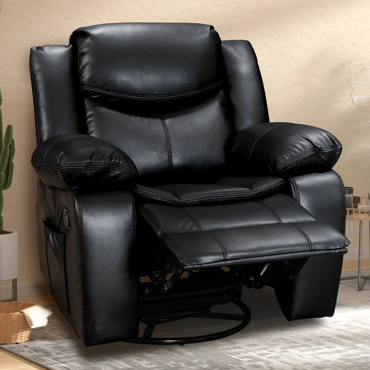 Fauteuil inclinable de massage et chauffant en cuir durable à assise large
