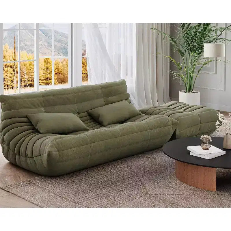 Oversized Fireside Bean Bag Sofa & Ottoman, Pet-Friendly Faux Suede Loveseat for Living Room, Office, No Assembly