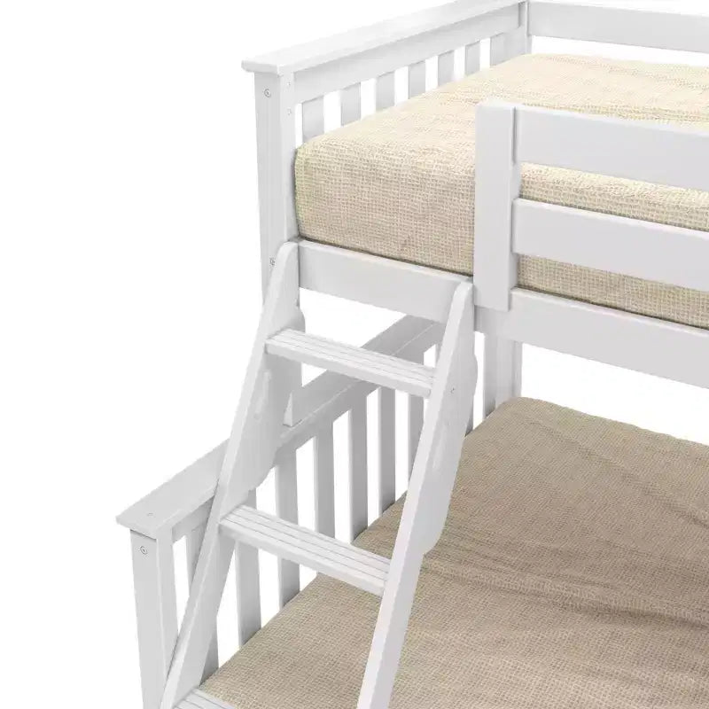 Letto a castello Max & Lily in legno massello, singolo sopra matrimoniale con letto estraibile contenitore e scaletta per bambini