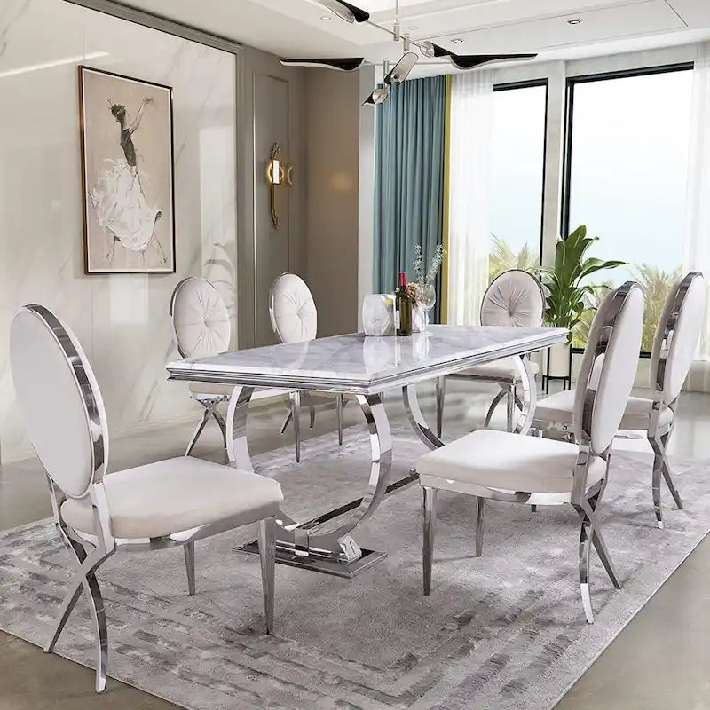 Tavolo da pranzo moderno con base a U in metallo in acciaio inossidabile
