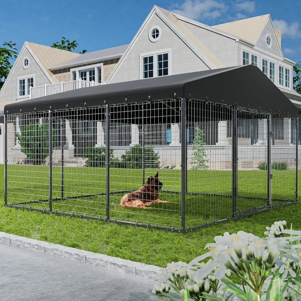 W 118 x D 118 x H 70 Büyük açık hava köpek kulübesi, su geçirmez çatılı ağır hizmet tipi köpek kafesi muhafazası