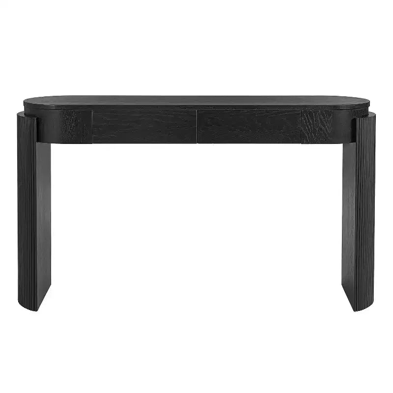 Table console moderne Merax à plateau ovale avec pieds courbés cannelés et deux tiroirs dissimulés