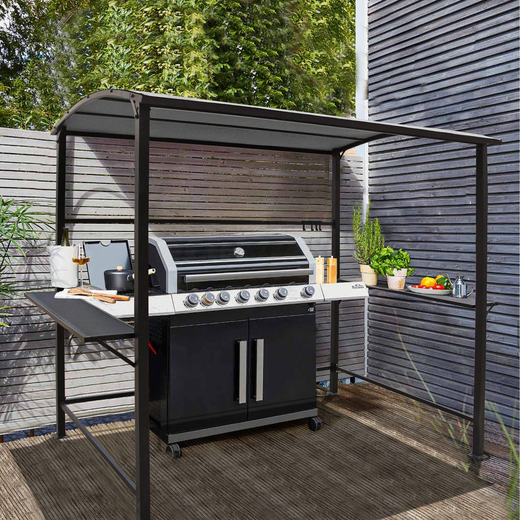 Buitenpaviljoen met grilloverkapping van 5 ft x 8 ft, stalen frame, barbecuebeschutting