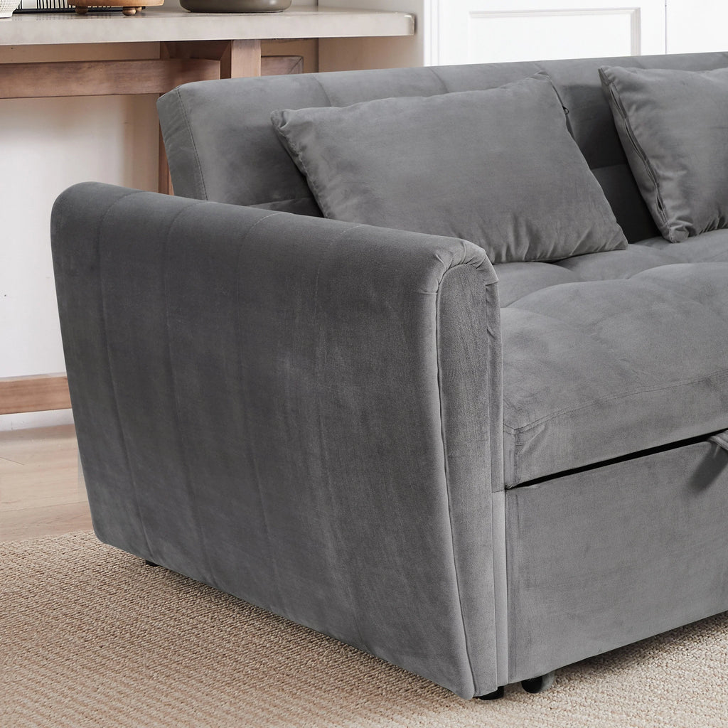 Fluwelen slaapbank van 64,96 inch, 3-in-1, met verstelbare rugleuning, opbergvak en draagvermogen van 500 lb