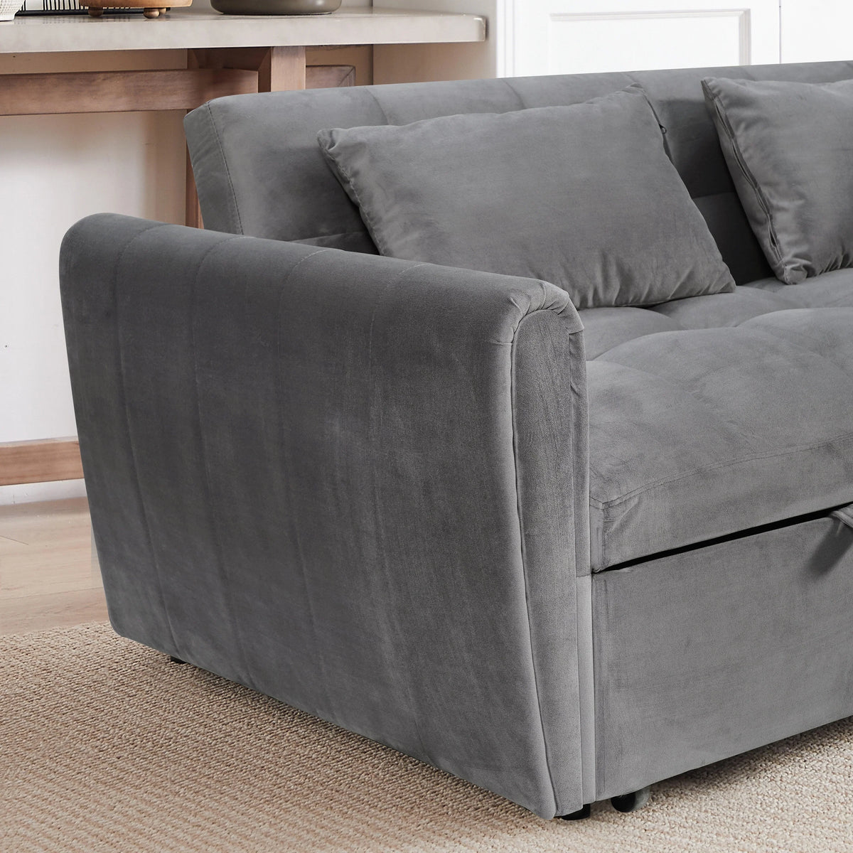 Fluwelen slaapbank van 64,96 inch, 3-in-1, met verstelbare rugleuning, opbergvak en draagvermogen van 500 lb