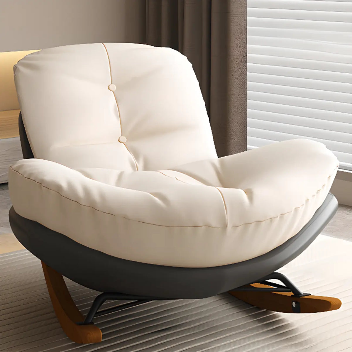 Sedia a dondolo imbottita in stile scandinavo con pouf opzionale