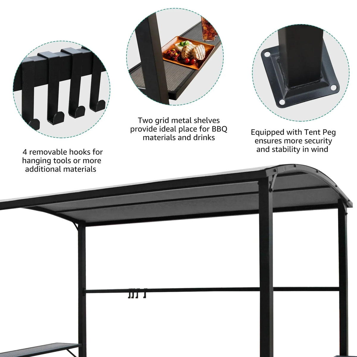 Buitenpaviljoen met grilloverkapping van 5 ft x 8 ft, stalen frame, barbecuebeschutting