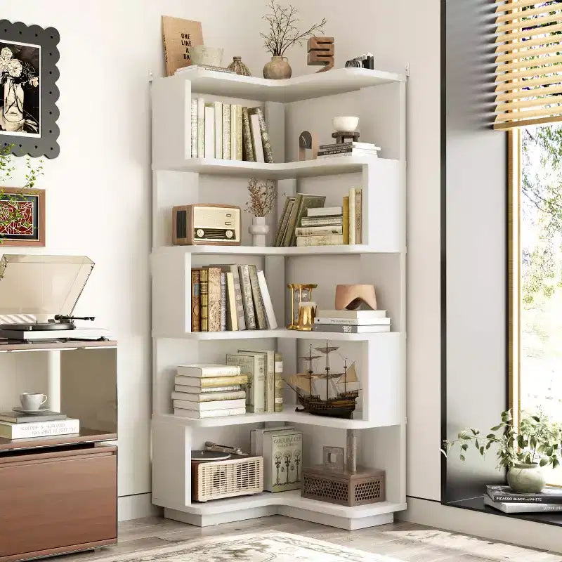 6-tier Corner Bookshelf, Space-saving Display Shelving Unit