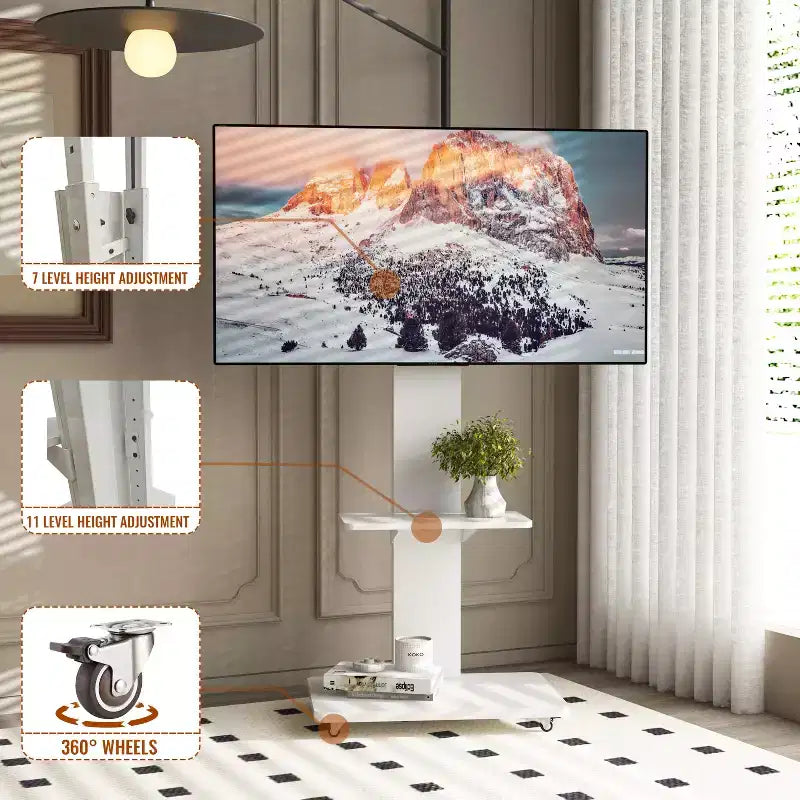 TV Stand for 32-75 TVs, Adjustable Height Mobile TV Cart with Drawer and Wheels for Living Room, Bedroom, Offices -ModernLuxe