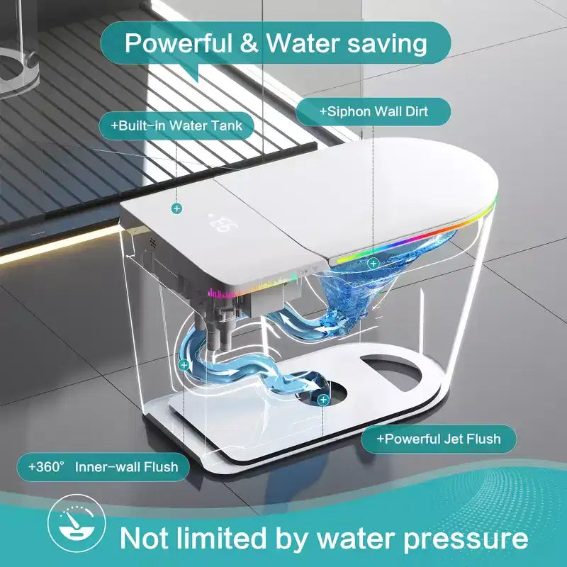 Dyonery Smart Toilet, Tankless One-Piece with Foam Shield, Auto Open/Close Lid, Heated Bidet & Dryer, LED Night Light, Auto Flush