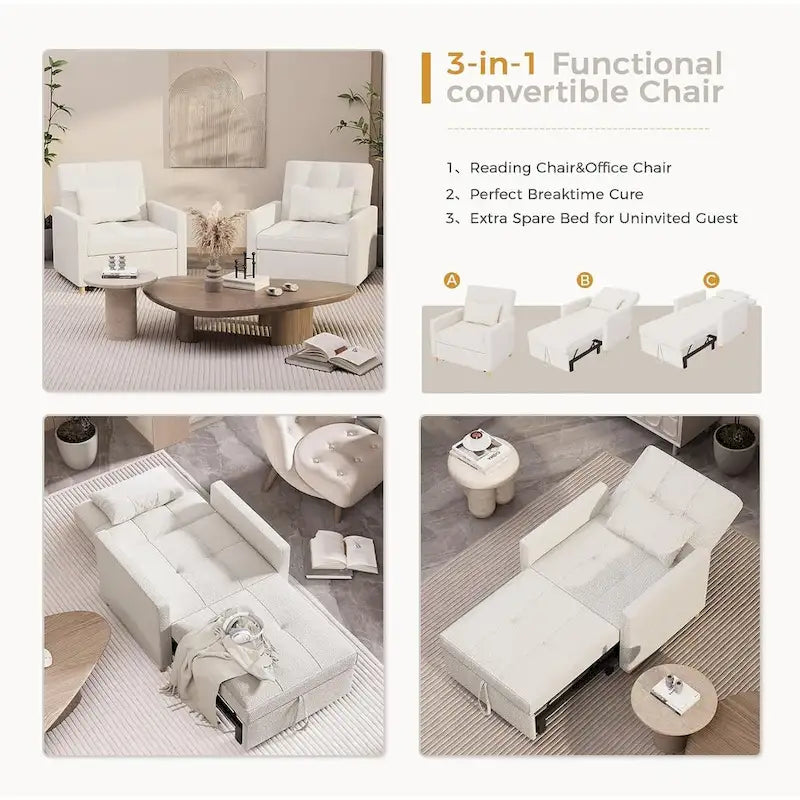 Sillón sofá cama 3 en 1 AECOJOY con almohada y respaldo convertible
