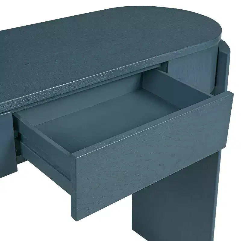 Table console moderne Merax à plateau ovale avec pieds courbés cannelés et deux tiroirs dissimulés