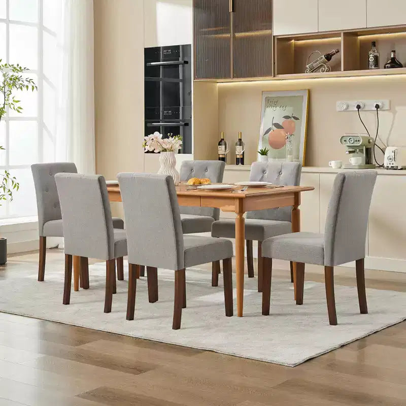 Set di 6/4 sedie da pranzo Parsons con bottoni capitonné, sedie da cucina in tessuto imbottito con gambe in legno e sedute imbottite, arredamento per soggiorno e cucina