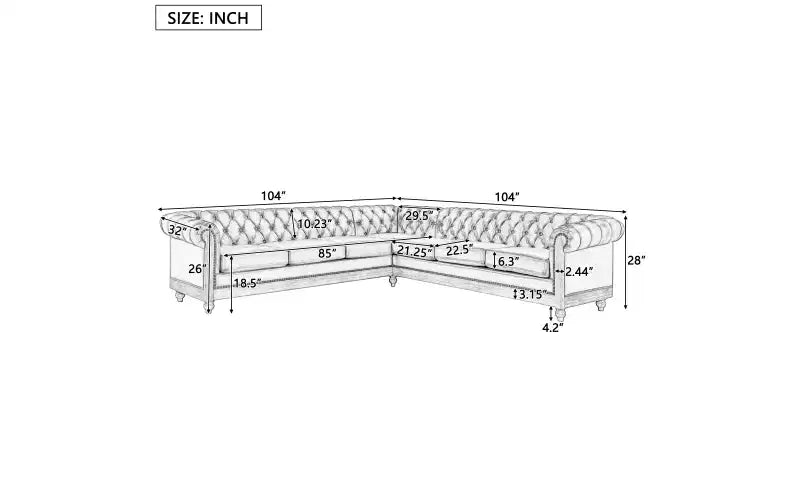 Mirod Large Retro Sectional Sofa with Wooden Legs, Comfortable Modular Design for Living Room, Lounge, and Family Spaces