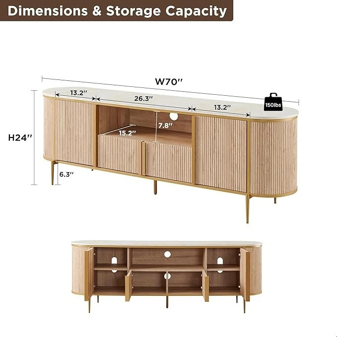 Modern Luxury TV Stand, Entertainment Cente, with Faux Marble Top