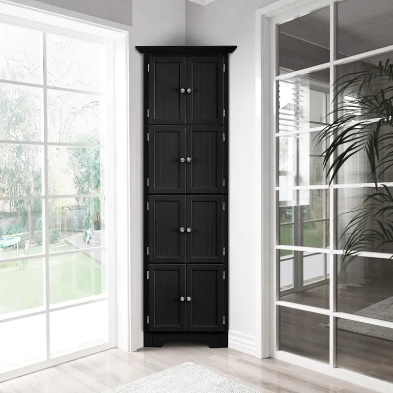 Tall Corner Storage Cabinet with 8 Doors and 4 Shelves