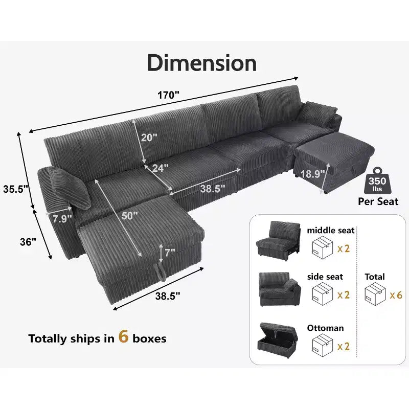 Canapé sectionnel modulaire en velours côtelé Dyonery avec housses lavables