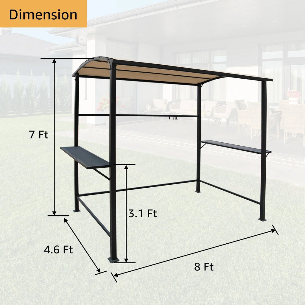 Buitenpaviljoen met grilloverkapping van 5 ft x 8 ft, stalen frame, barbecuebeschutting