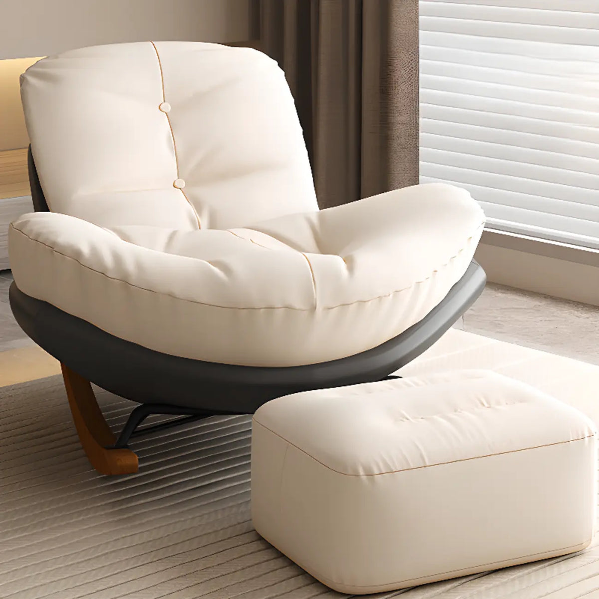 Sedia a dondolo imbottita in stile scandinavo con pouf opzionale
