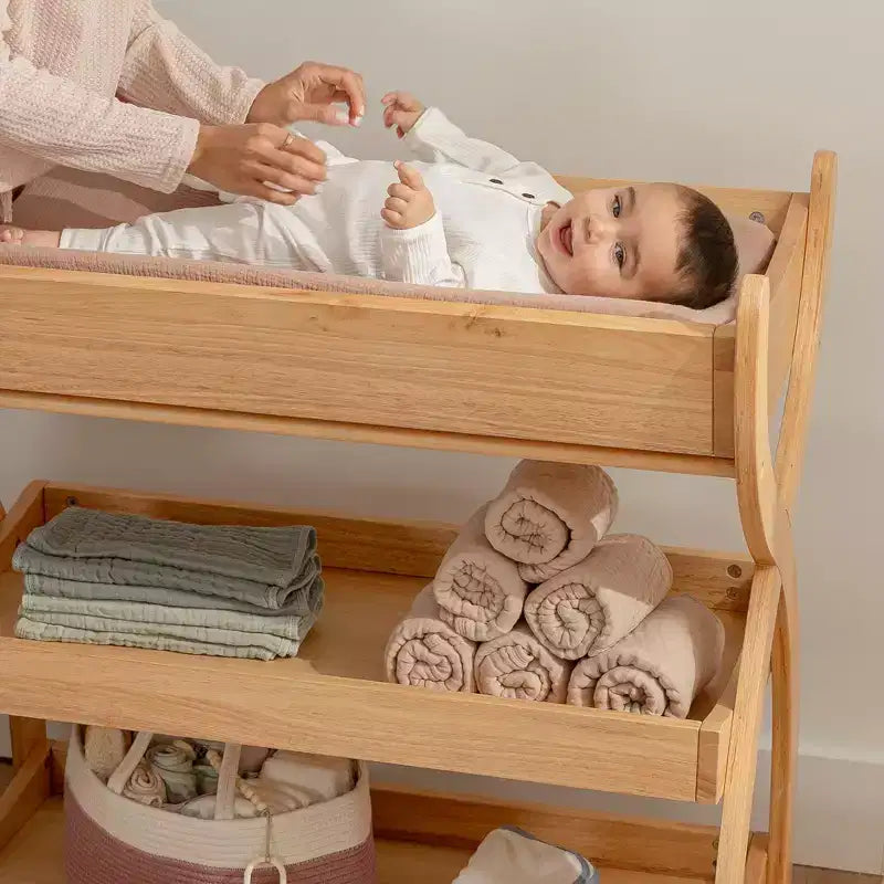 Comfy Cubs Baby Changing Table - Sturdy Wood Construction, Timeless Look with Two Open Shelves for Infant Essentials