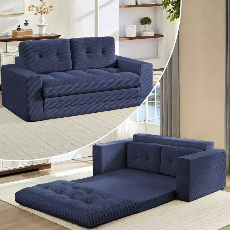 Mjkone 71'' 2-in-1 Convertible Futon Sofa Bed, Corded Fabric Foldable Tufted Buttons Loveseat Sleeper Sofa,Space-Saving
