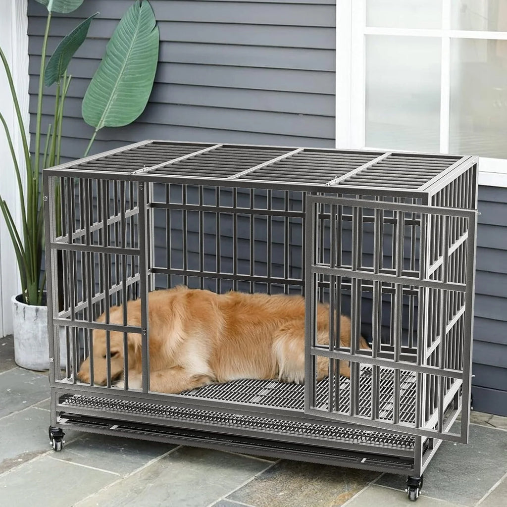 Cage pour chien BOSSIN robuste et indestructible de 48/38 po, chenil anti-fugue avec roulettes verrouillables