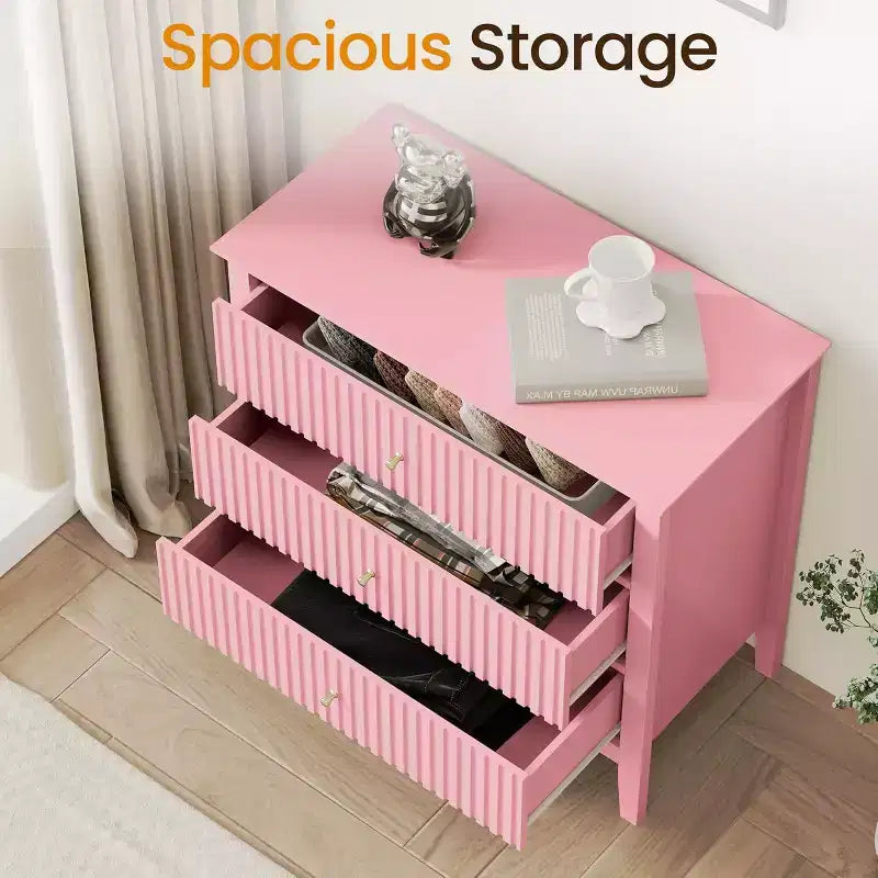 Heynemo 3 Drawer Dresser, Painted 30 Inch Tall Wood Nightstand with Storage, Wide Modern Chest of Drawers with Ball Bearing Slide