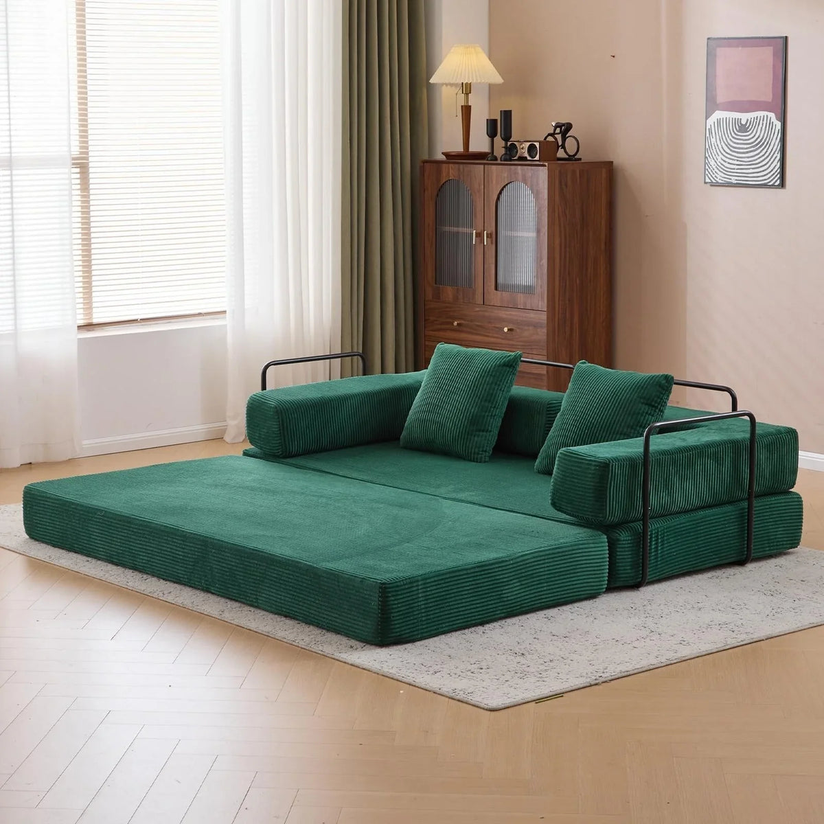 Sofá cama convertible de suelo con respaldo acolchado y tela de chenilla para la sala o el dormitorio