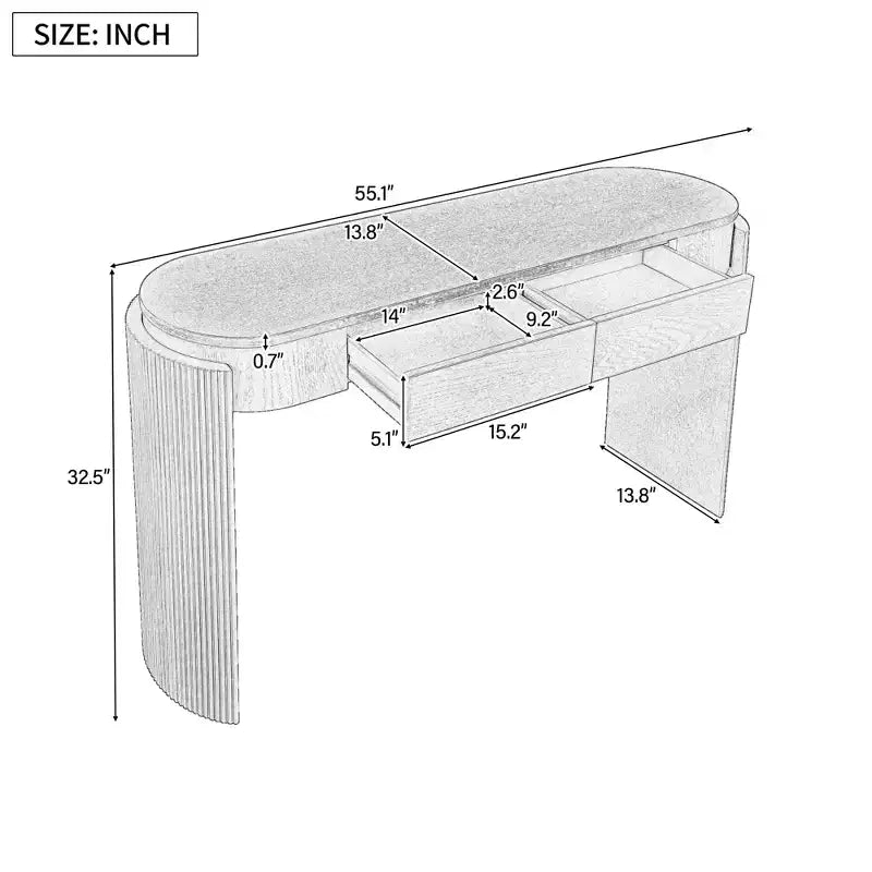 Table console moderne Merax à plateau ovale avec pieds courbés cannelés et deux tiroirs dissimulés