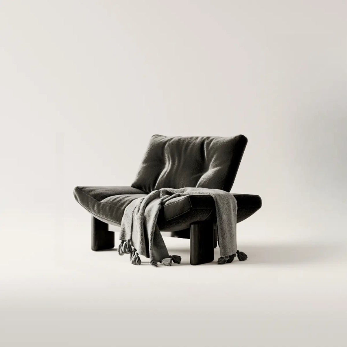 Silla decorativa contemporánea negra sin brazos, de chenilla capitoné