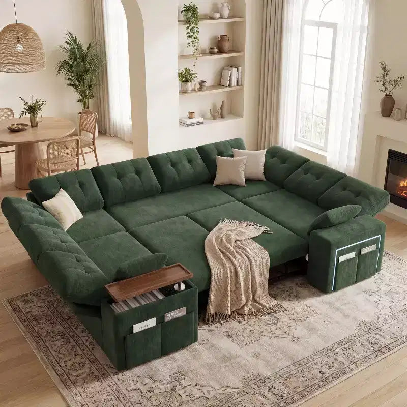 Dyonery 112 Modular Sectional Sleeper Sofa with Pull Out Bed,U-Shaped Sectional Couch with Storage,Extra Wide & Deep Seat Couches for Living Room