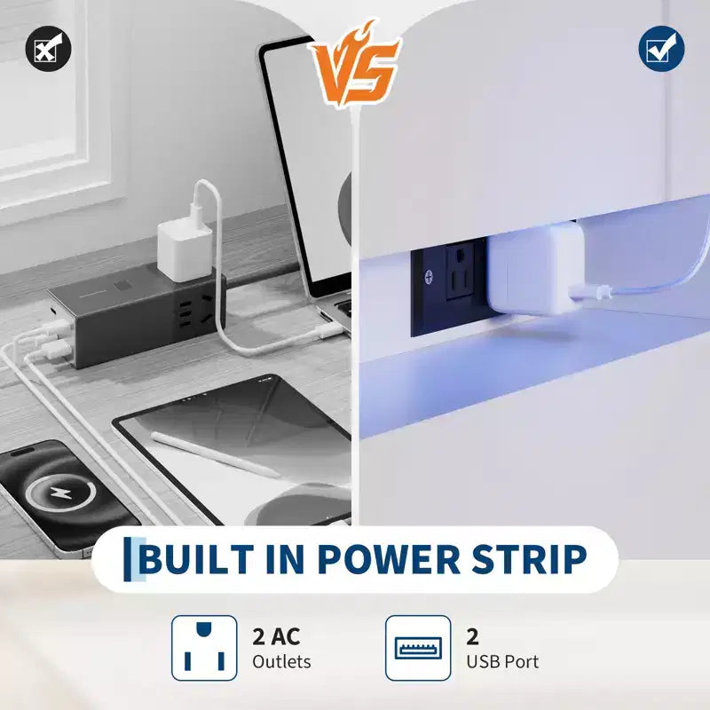 Meuble TV moderne avec 6 tiroirs et éclairage LED, comptoir flottant faisant office de bar à café pour centre de divertissement du salon