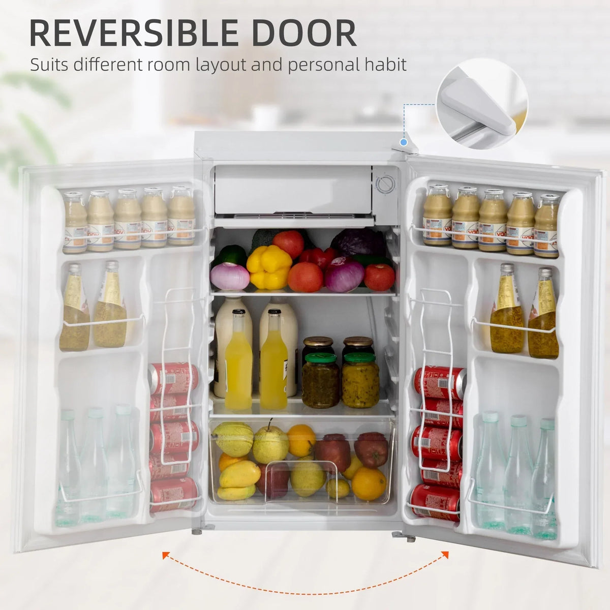 3.2 Cu.Ft Mini Fridge with Freezer, Single Door Compact Refrigerator with Adjustable Thermostat for Bedroom