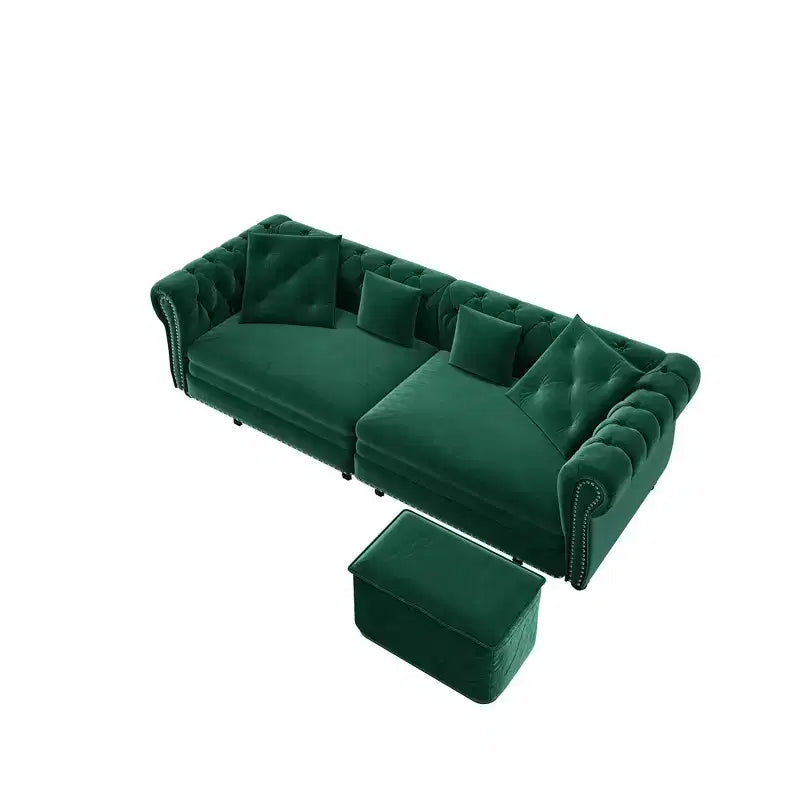 Whisen Samt-Schlafsofa in King-Size mit Ausziehfunktion und 3-in-1-Funktion, wandelbares Schlafsofa mit beweglichem Hocker und Steppdesign