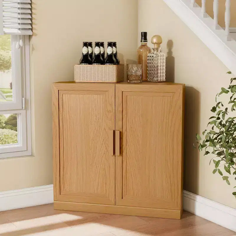 Mobile angolare Dovelina con ripiani regolabili, credenza, mobile portabottiglie e mobile da cucina e sala da pranzo con ante in legno - 31H x 31W, 36H x 31W