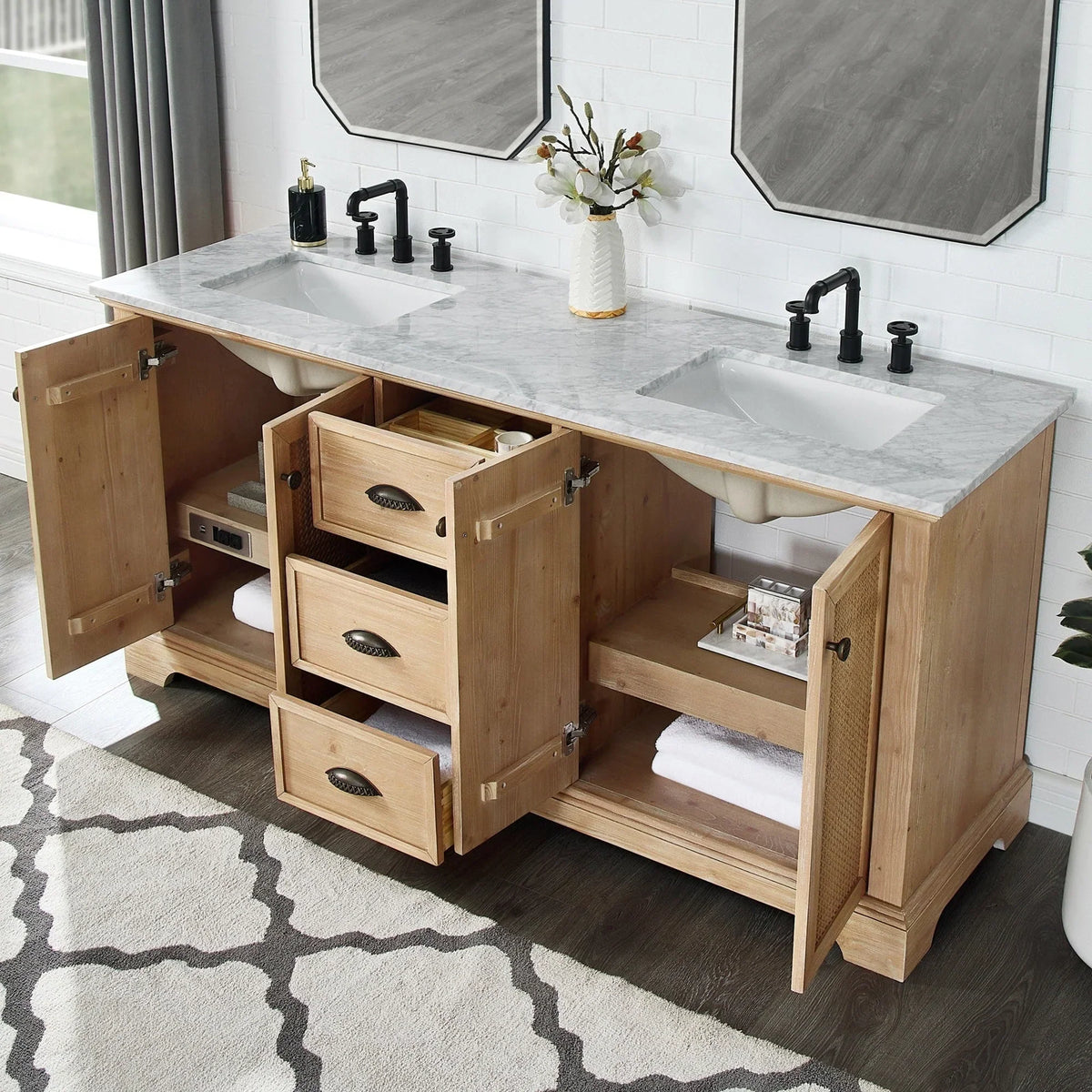 Hervas Waschtischunterschrank mit natürlicher Marmorplatte ohne Spiegel
