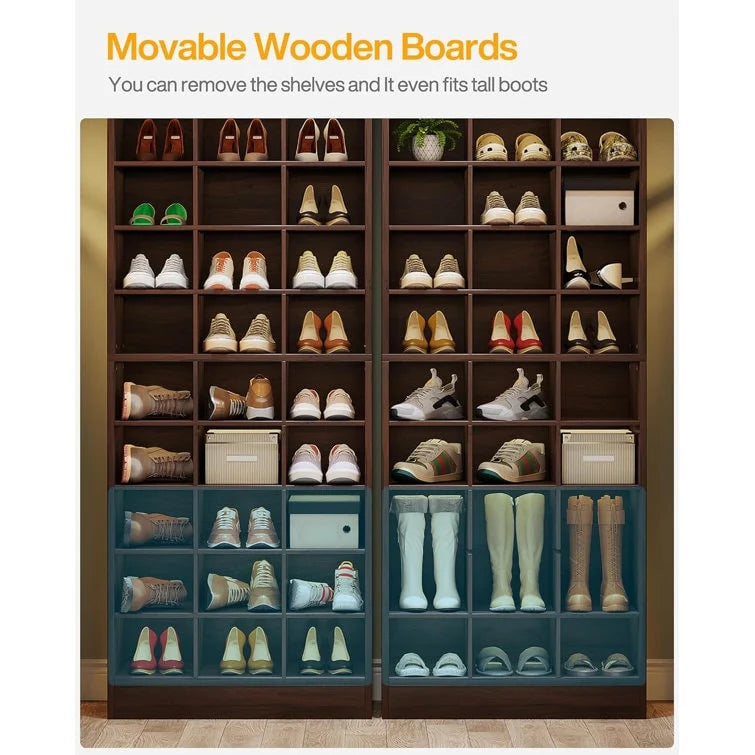 Hoge schoenenkast voor 30 paar schoenen, 10 etages, wit houten schoenenrek voor kledingkast en hal - 10 etages