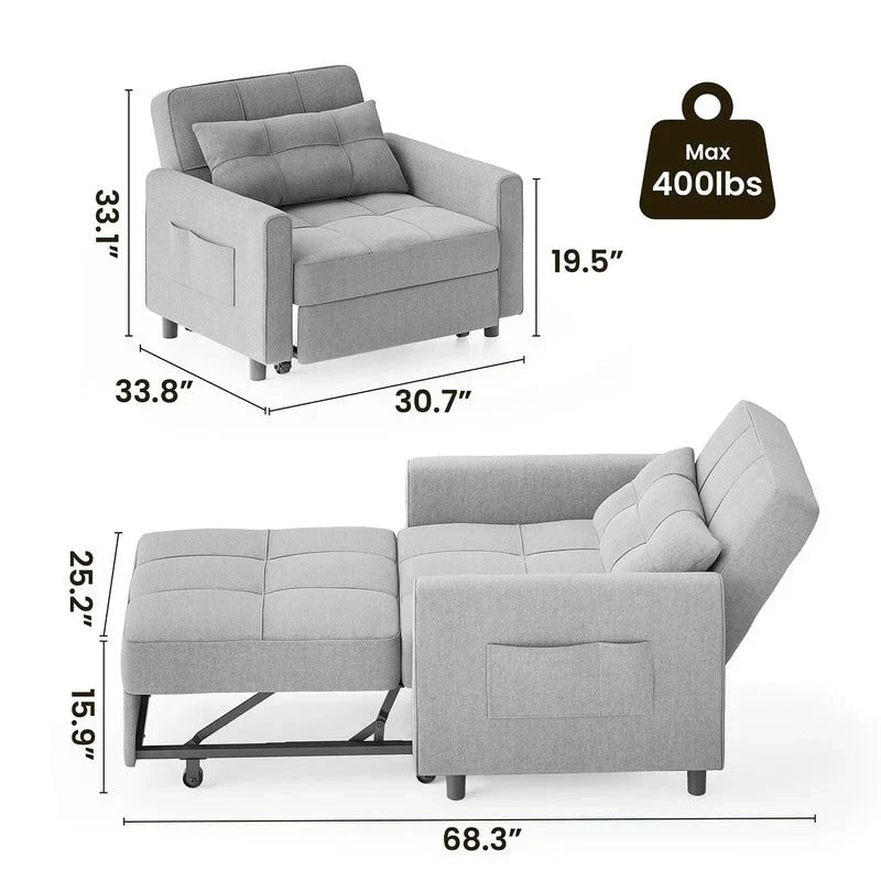 3-in-1-Schlafsofa mit verstellbarer Rückenlehne, ausziehbarer Sessel, umwandelbares Klappbett fürs Wohnzimmer