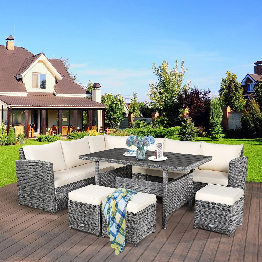 Costway 7-delige eethoek voor de patio van rotan, modulaire bank, fauteuil en voetenbank - Bekijk de details