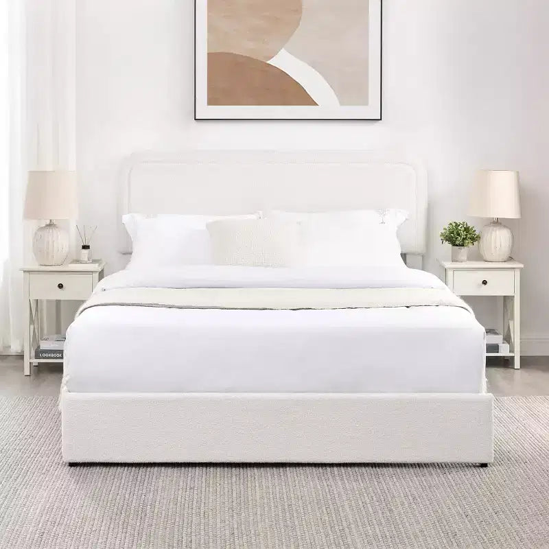 Modern Boucle Upholstered Queen Size Bed with Storage Drawers