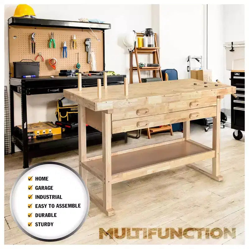 Établi Olympia Tools de 60 po en bois dur avec plateau en hévéa, 4 tiroirs, capacité de charge de 450 lb