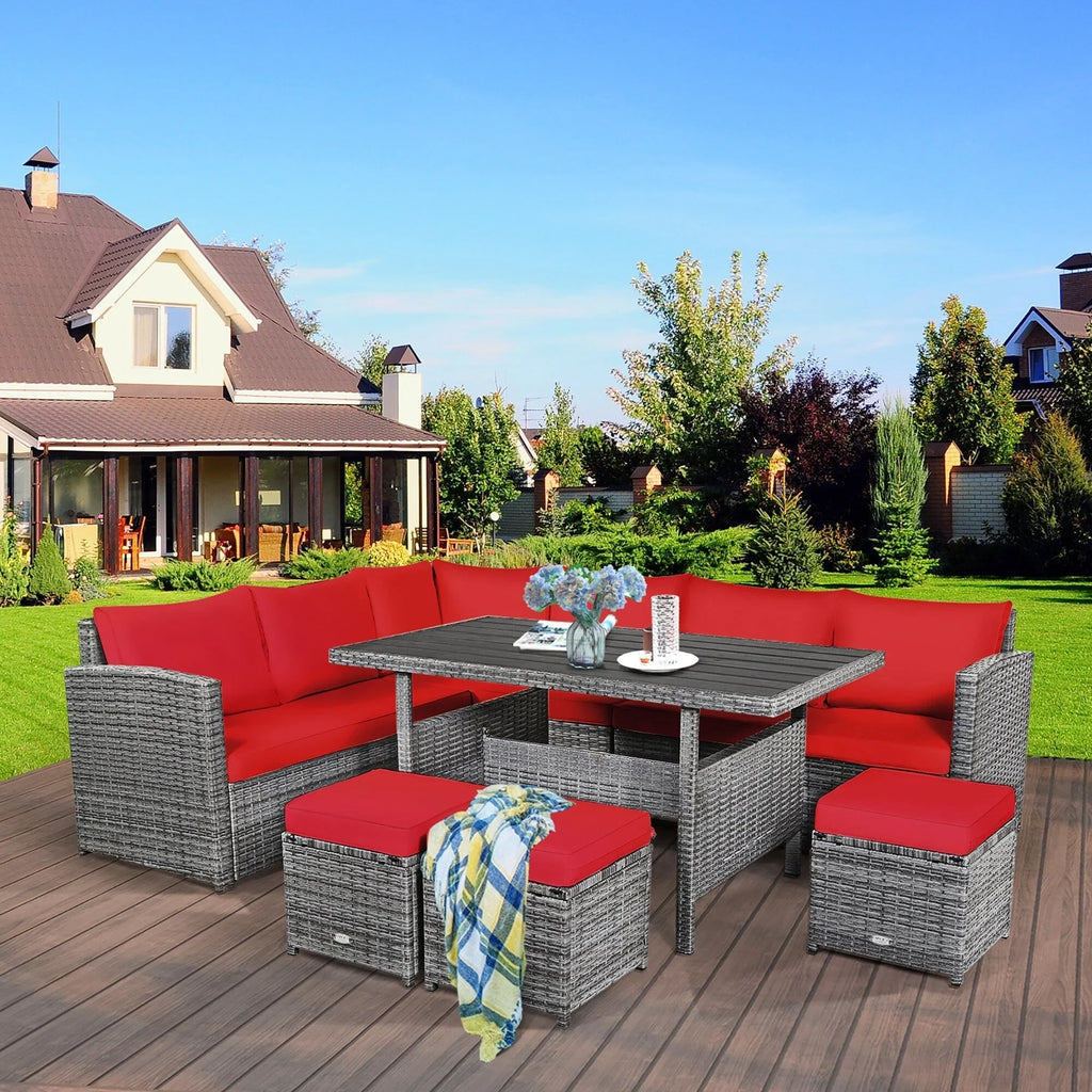 Costway 7-delige eethoek voor de patio van rotan, modulaire bank, fauteuil en voetenbank - Bekijk de details