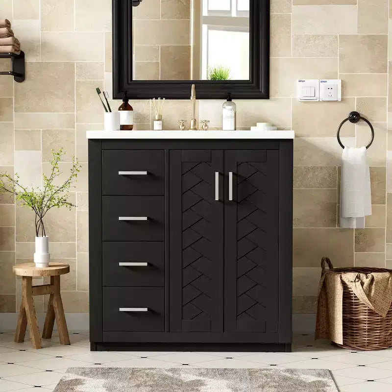 30 Single Sink Bathroom Vanity with Cabinet & 3 Drawers 鈥?Black / Blue / Green / Indigo / White