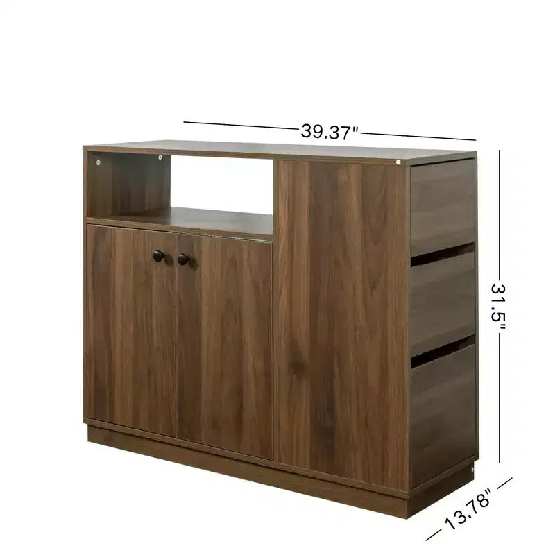 GDFStudio Hikaru Modern Sideboard Buffet Cabinet with Sliding Glass Doors and Drawers