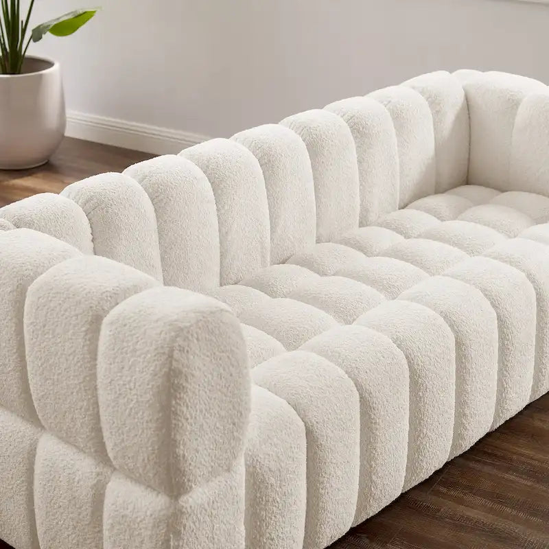85 Modern Waffle Fabric Couch, Leisure Comfortable Sofa