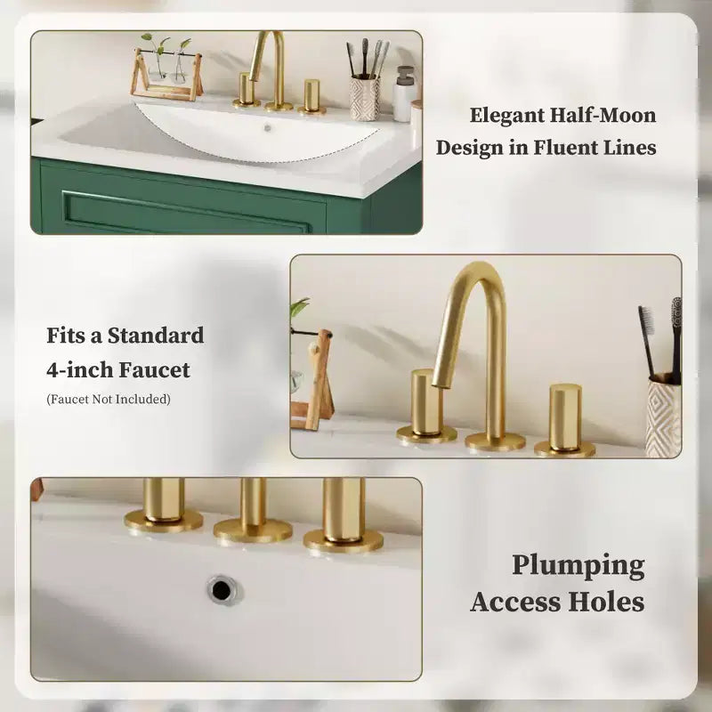 Mobile da bagno da 24 pollici con lavabo in ceramica, mobile in stile Shaker, 2 ante a chiusura ammortizzata, struttura in legno massello per bagno piccolo o bagno di servizio