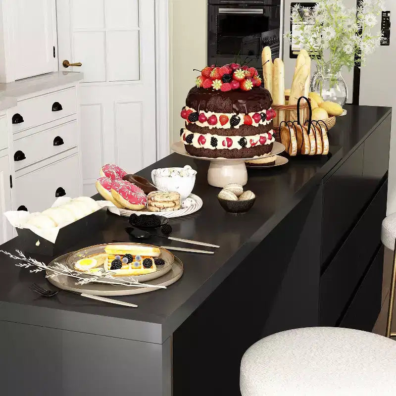 Smart Rotatable/Extendable Buffet Sideboard with 6 Drawers, Extended Countertop, Non-slip Mat, Rotating Dining Table, Kitchen Island Pantry