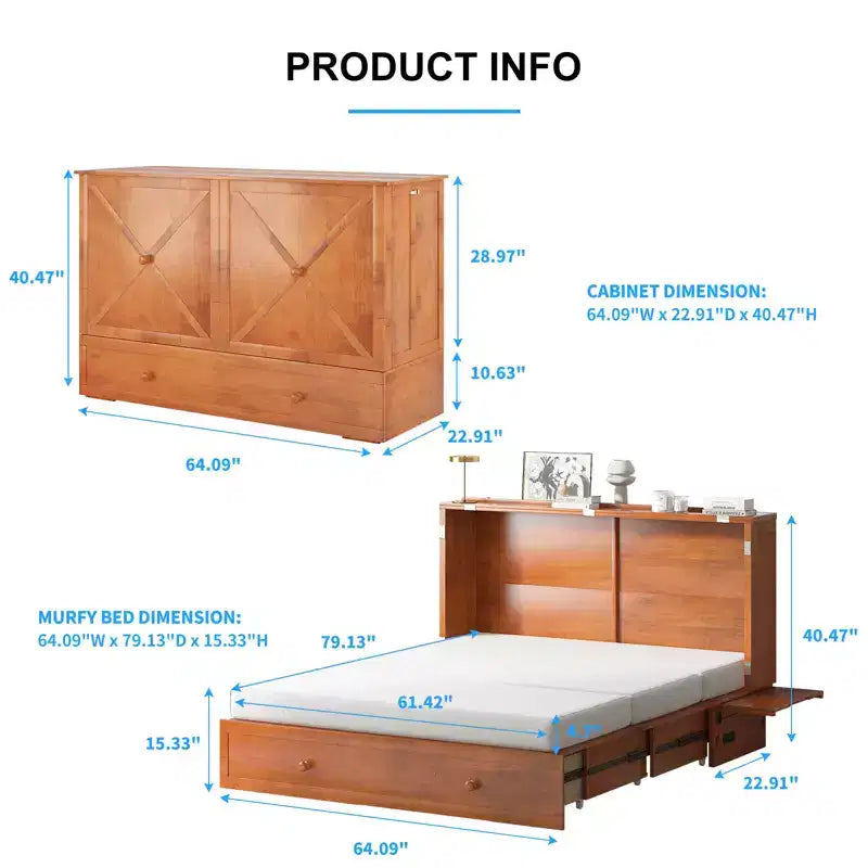 Cama abatible Mjkone tamaño queen, cama tipo armario cúbico con estación de carga y espacio de almacenamiento